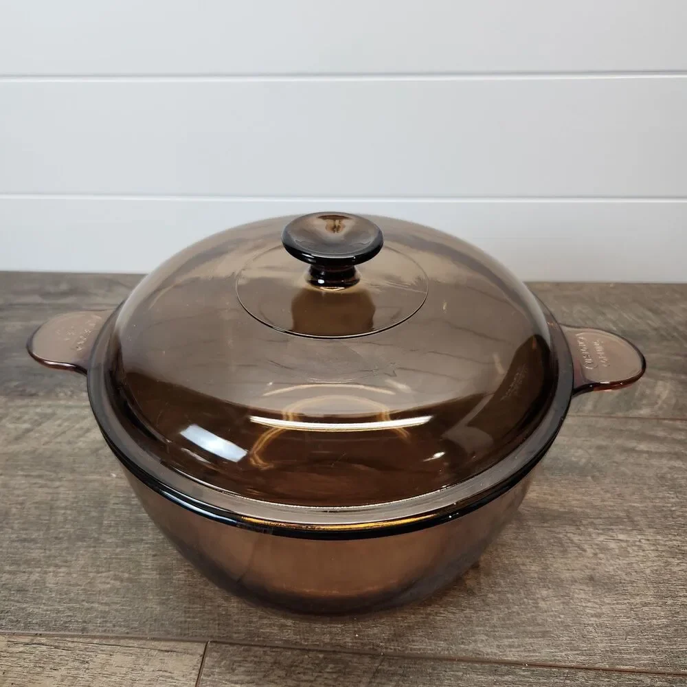 Corning Vision PYREX Ware USA Amber 5 Qt 4.5L Dutch Oven Stock Pot W/ Lid Vtg